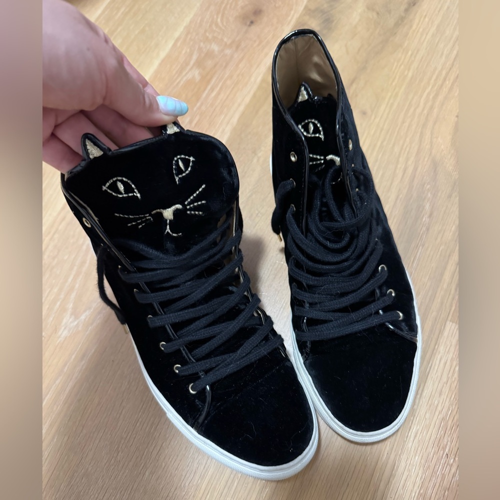 Charlotte Olympia velvet kitty sneakers with box